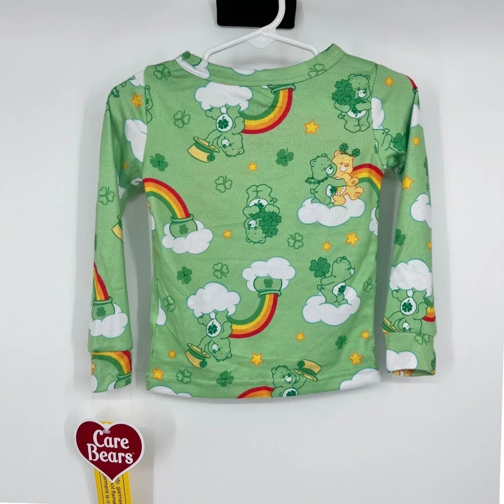 Care Bears Pajama Set Kids 2T Green Good‎ Luck Bear St Patricks Day Rainbow